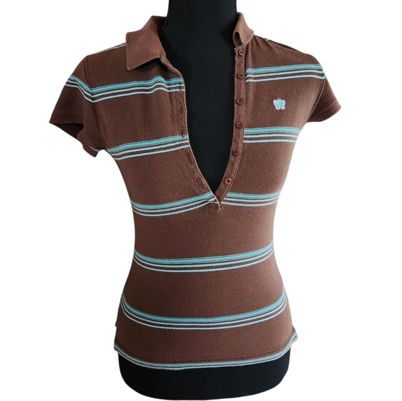 Y2K Aeropostale Striped Butterfly Polo Sz Small Slim Fit - Picture 1 of 6